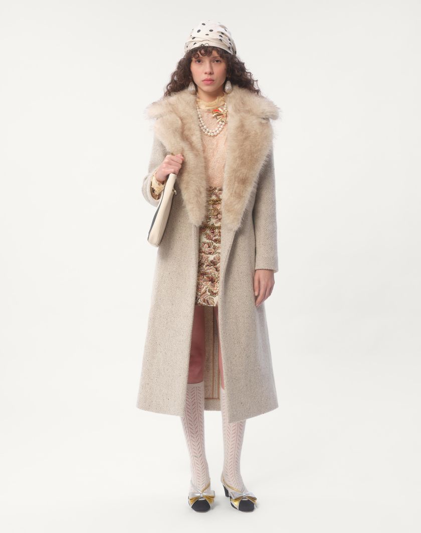 Valentino Handbags Cappotto In Textured Wool per Donna in Cammello/avorio | Valentino IT Vendita Calda
