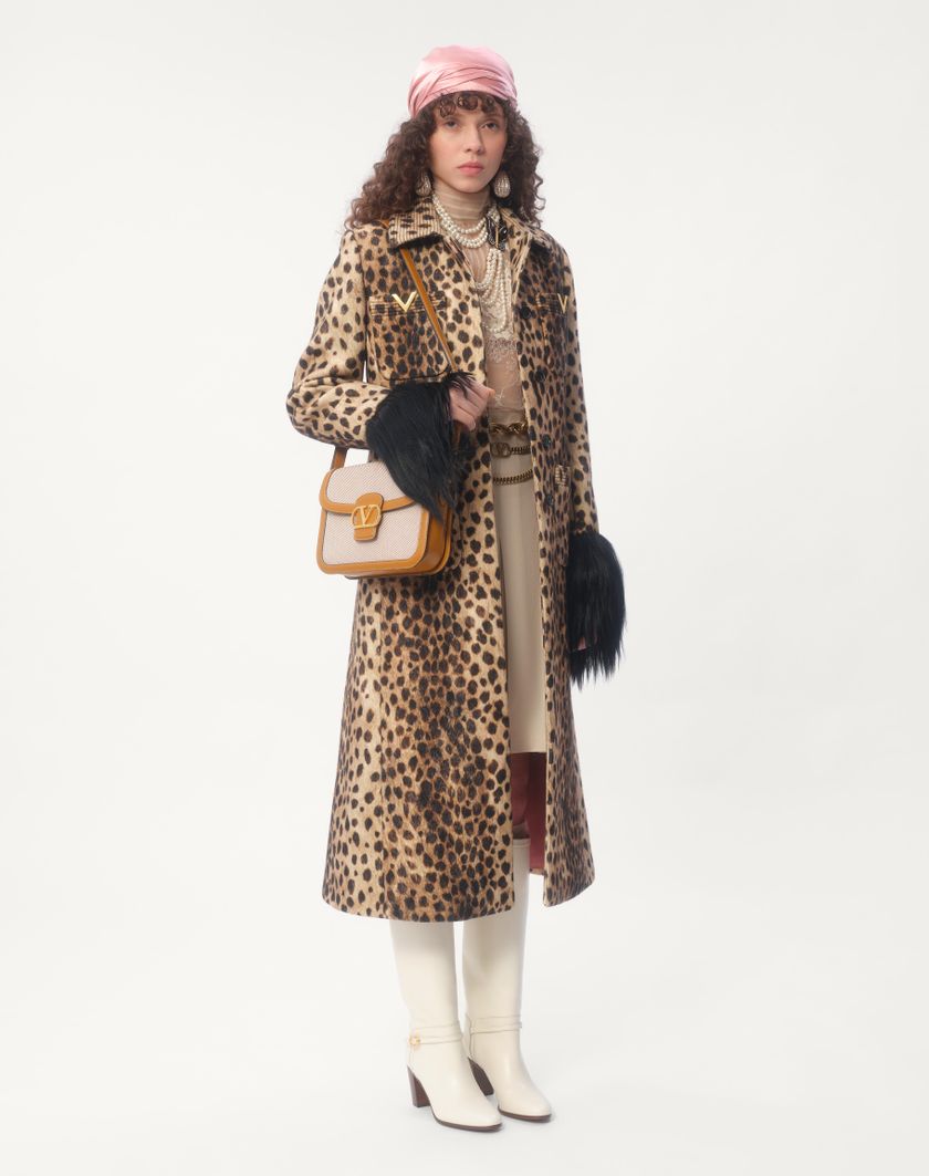 Valentino Handbags Cappotto In Panno Stampato Giaguaro Spots per Donna in Animalier | Valentino IT Saldi Di Fabbrica