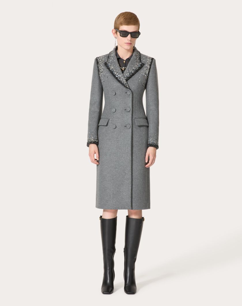 Valentino Handbags Cappotto In Lana Ricamato per Donna in Grigio/silver | Valentino IT In Saldo