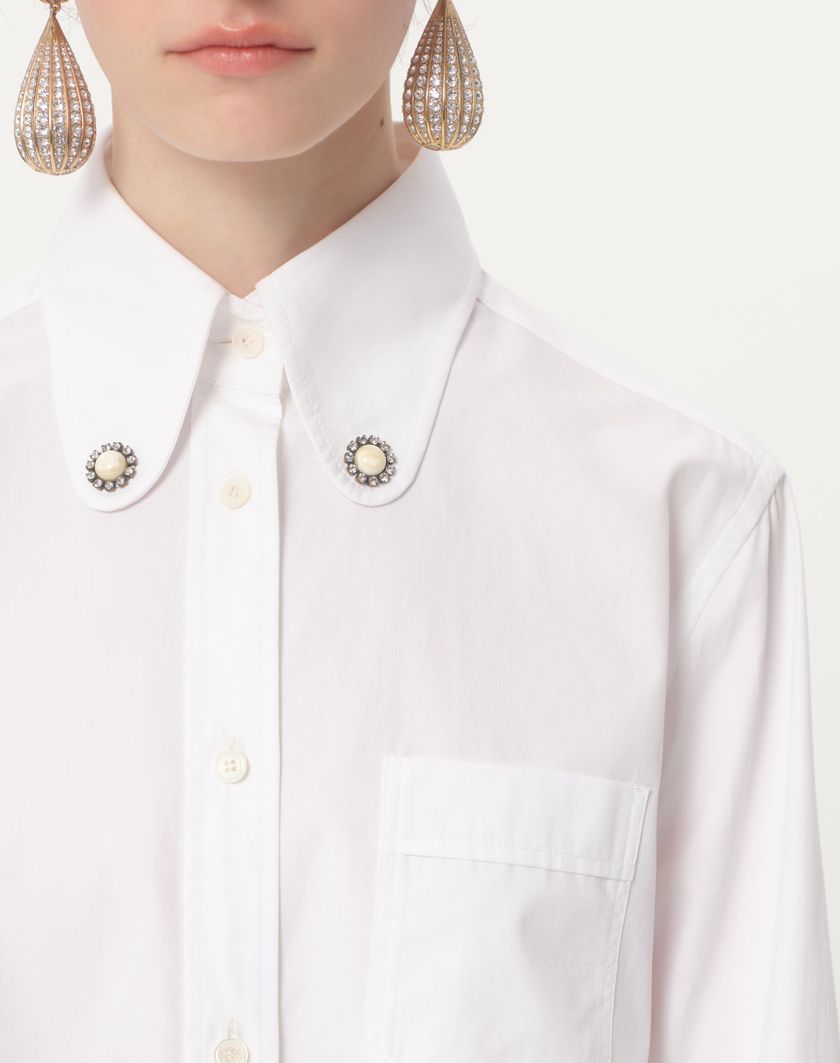 Valentino Handbags Camicia In Cotton Popeline per Donna in Bianco Ottico | Valentino IT Italy