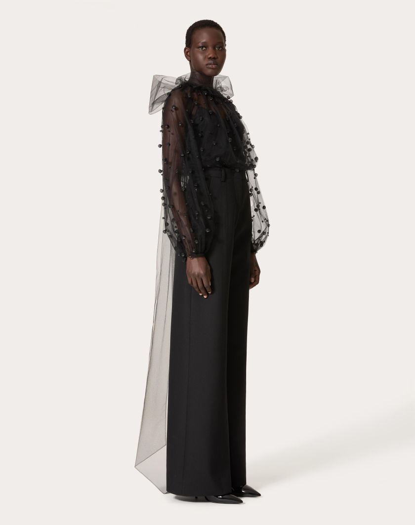 Valentino Handbags Top In Tulle Illusione Ricamata per Donna in Nero | Valentino IT Spedizione Gratuita