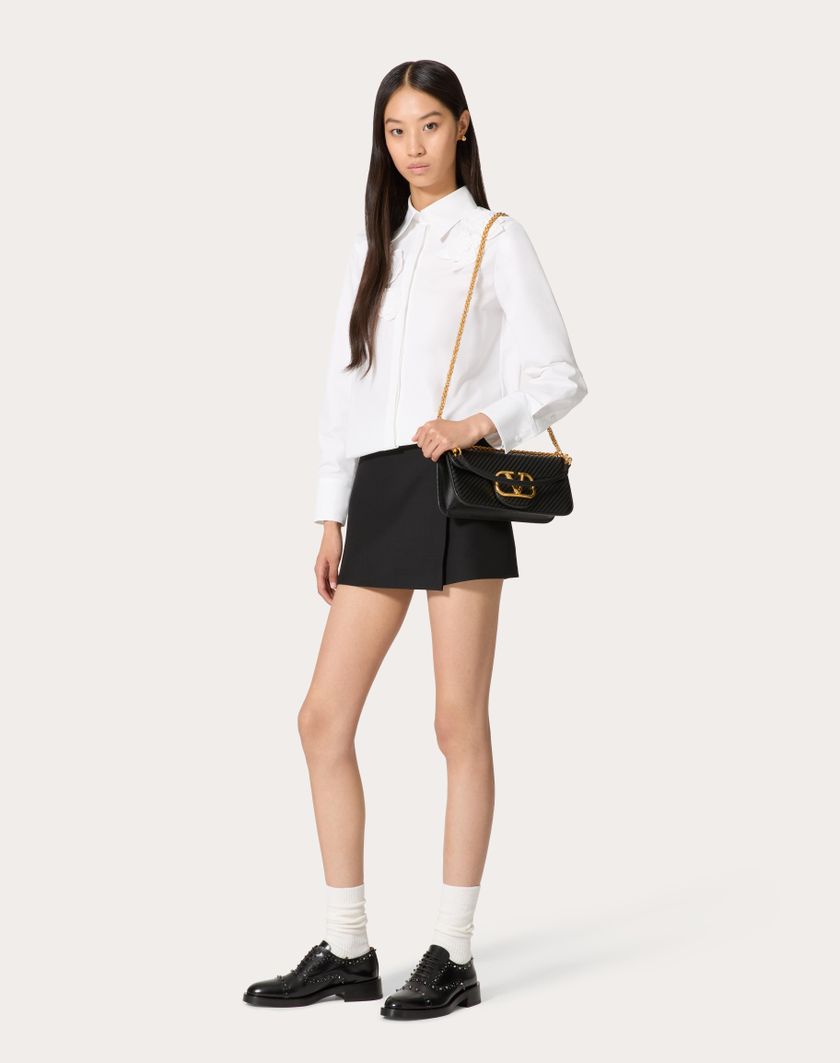 Valentino Handbags Camicia In Compact Popeline Ricamata per Donna in Bianco | Valentino IT Offerte stagionali