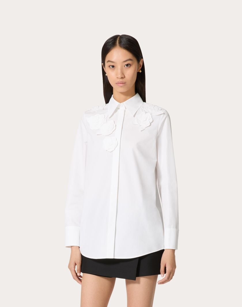 Valentino Handbags Camicia In Compact Popeline Ricamata per Donna in Bianco | Valentino IT Offerte stagionali