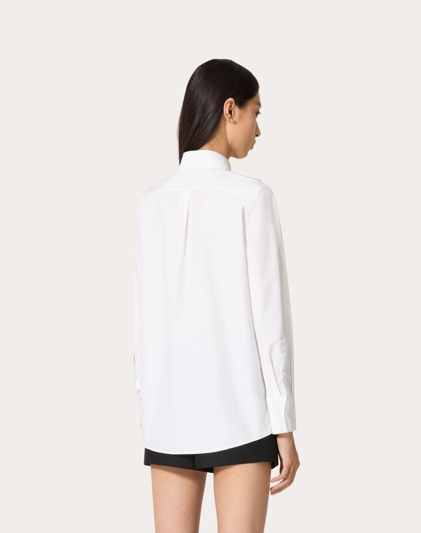 Valentino Handbags Camicia In Compact Popeline Ricamata per Donna in Bianco | Valentino IT Offerte stagionali