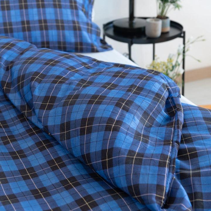 Zenoni & ColombiCopripiumino Oxford Blu in 100% Raso di Cotone Stampato Fantasia Tartan con Federe Sconto