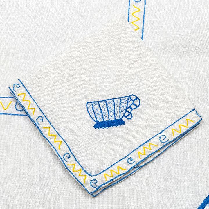 Zenoni & ColombiTovaglia da the + 4 tovaglioli ricamati 100% Lino variante Tazza In Saldo