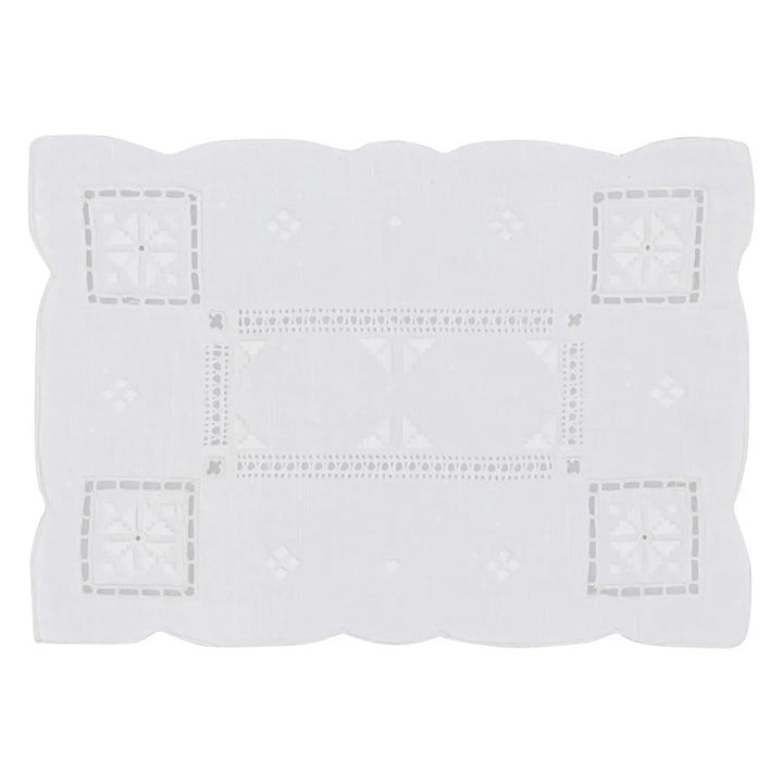 Zenoni & ColombiCentrino ricamato a mano in Lino Made in Italy variante Punto antico italiano (2 pezzi) In Linea