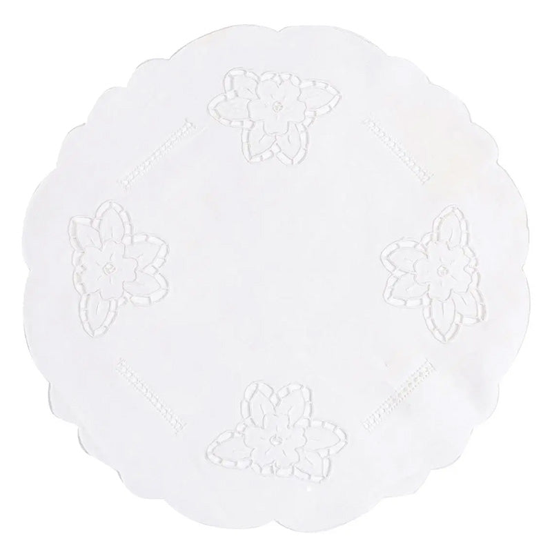 Zenoni & ColombiCentrino centrotavola rotondo ricamato a mano in misto Lino e Cotone Made in Italy variante Vanessa