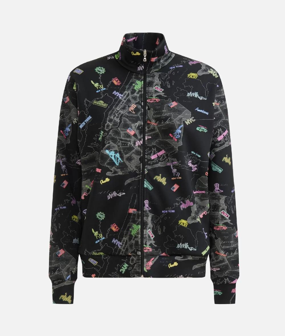 Alviero martini 1a classe Felpa con zip in tessuto scuba stampa Geo NYC Nera Limitato a 3 giorni