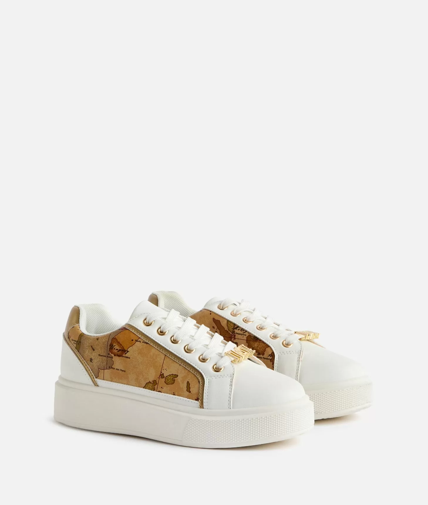 Alviero martini 1a classe Sneakers in eco nappa con passalaccio e inserti Geo Classic Bianche In Saldo