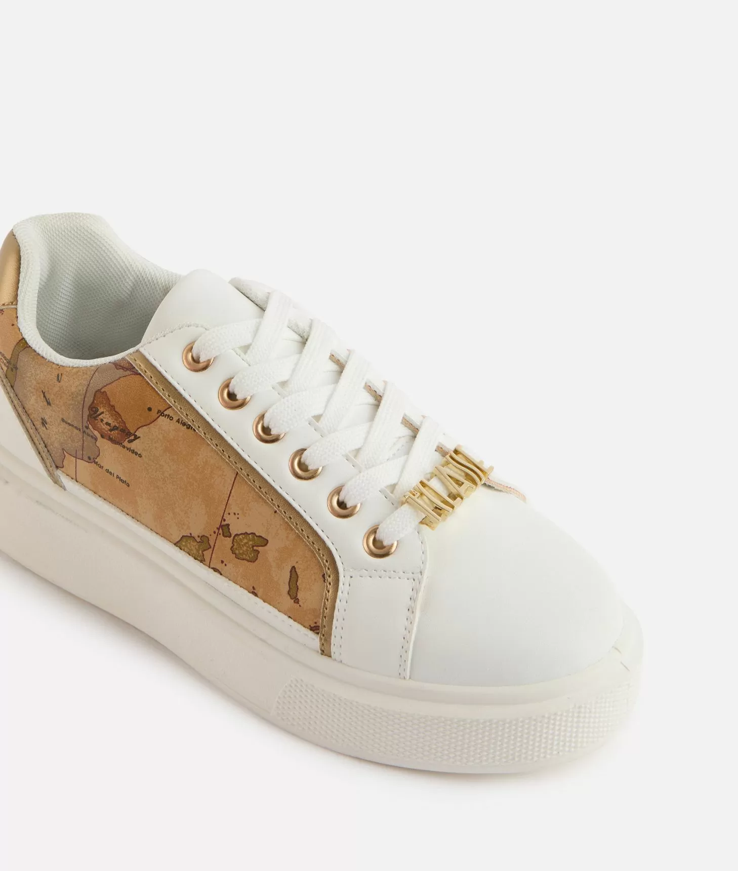 Alviero martini 1a classe Sneakers in eco nappa con passalaccio e inserti Geo Classic Bianche In Saldo