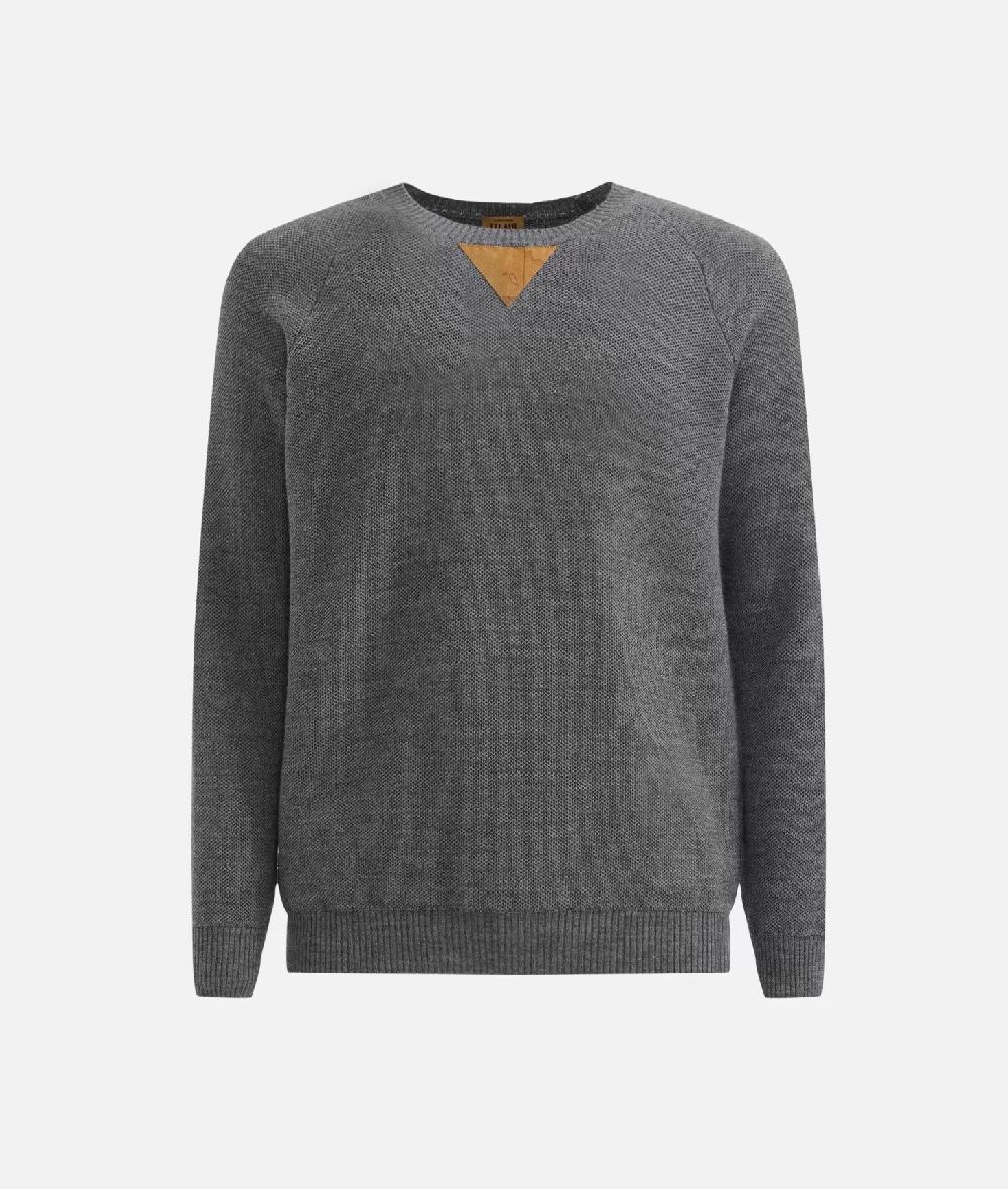 Alviero martini 1a classe Girocollo in filato misto lana con toppe Geo Classic Grigio Prezzo di fabbrica