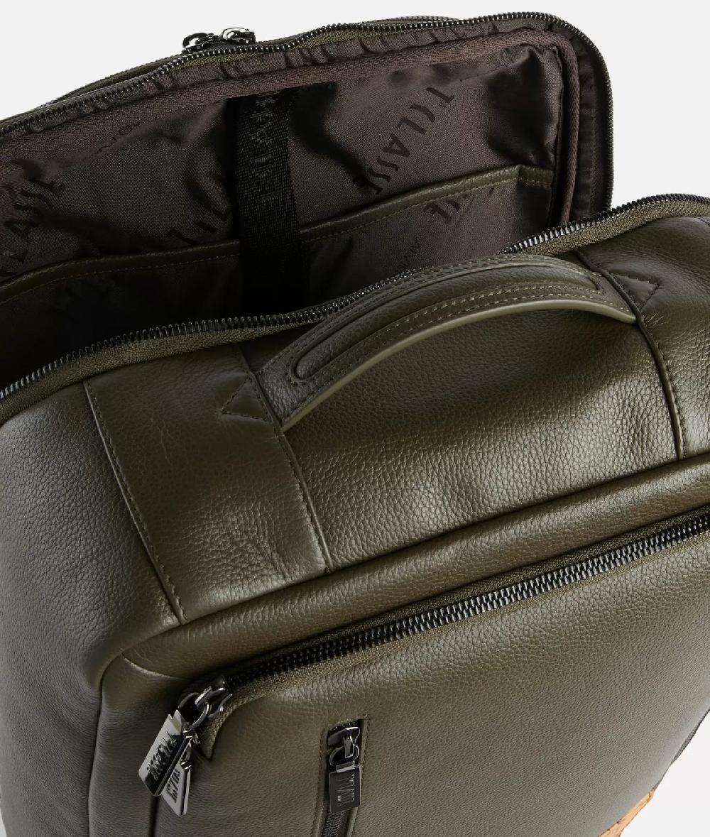 Alviero martini 1a classe Beta Leather zaino da viaggio tripla portabilità Verde Militare Moda