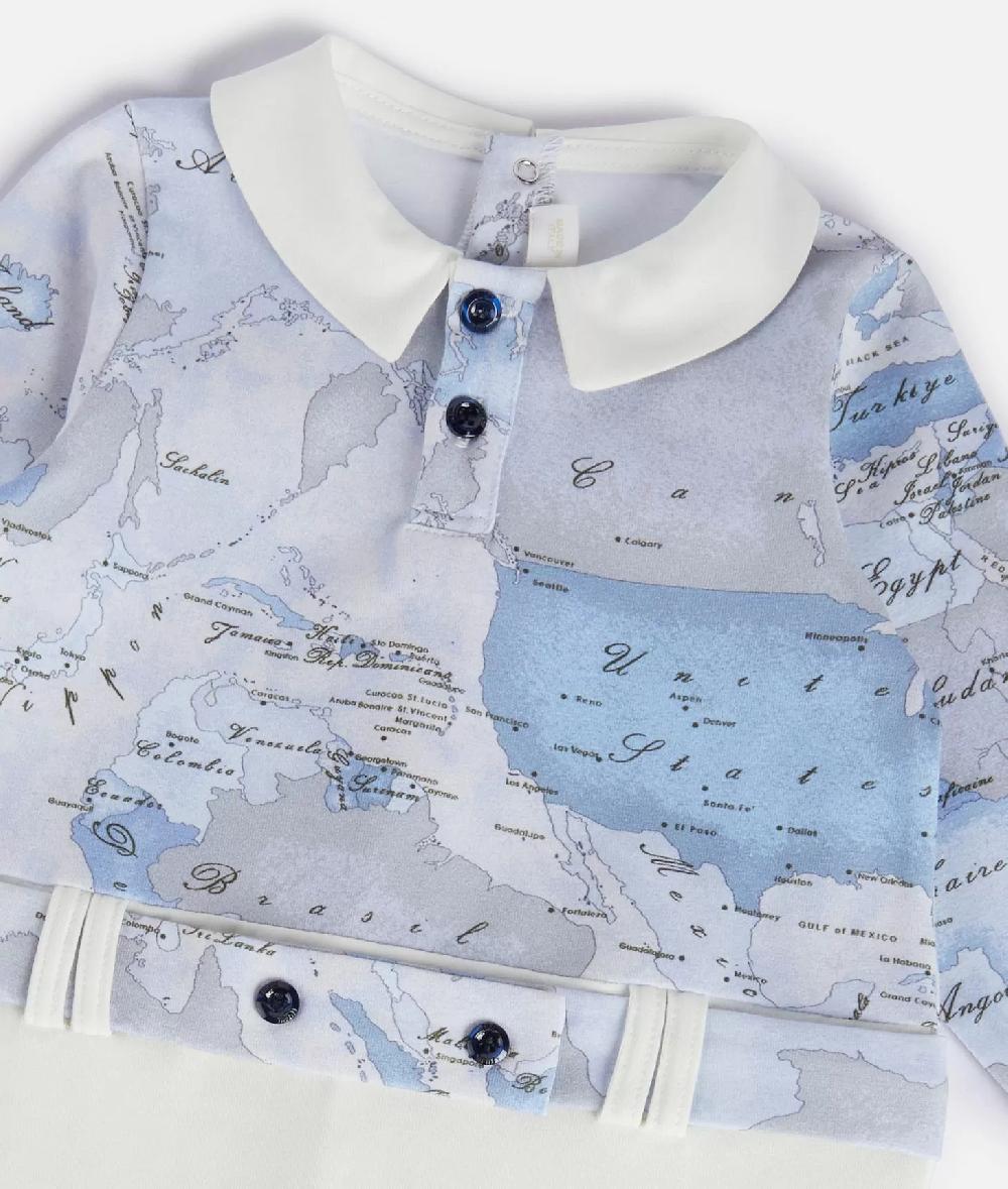 Alviero martini 1a classe Tutina in cotone senza piedini Geo Lord Azzurra Offerta Giorno del Papà