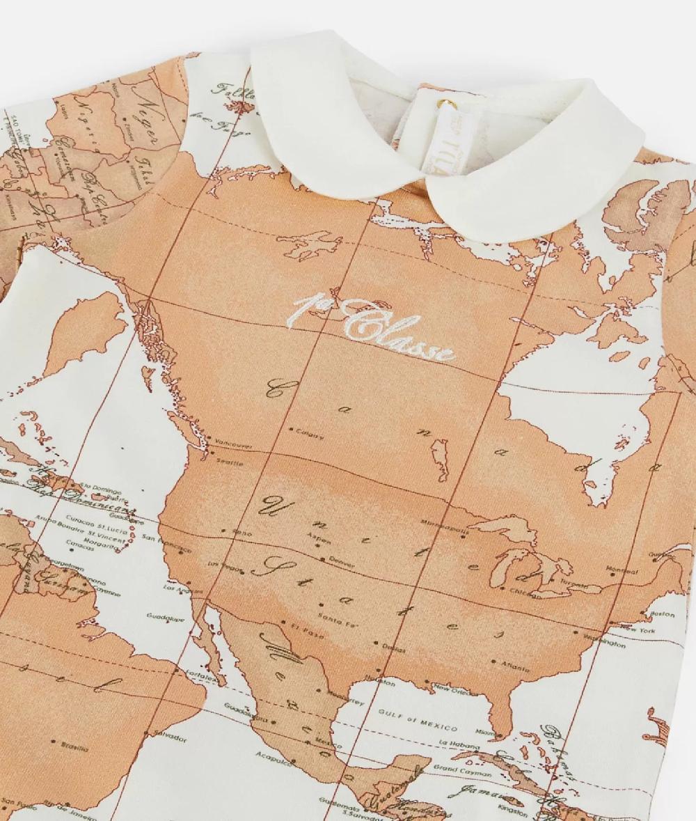 Alviero martini 1a classe Tutina in cotone con mappa Geo Classic Panna Bestseller