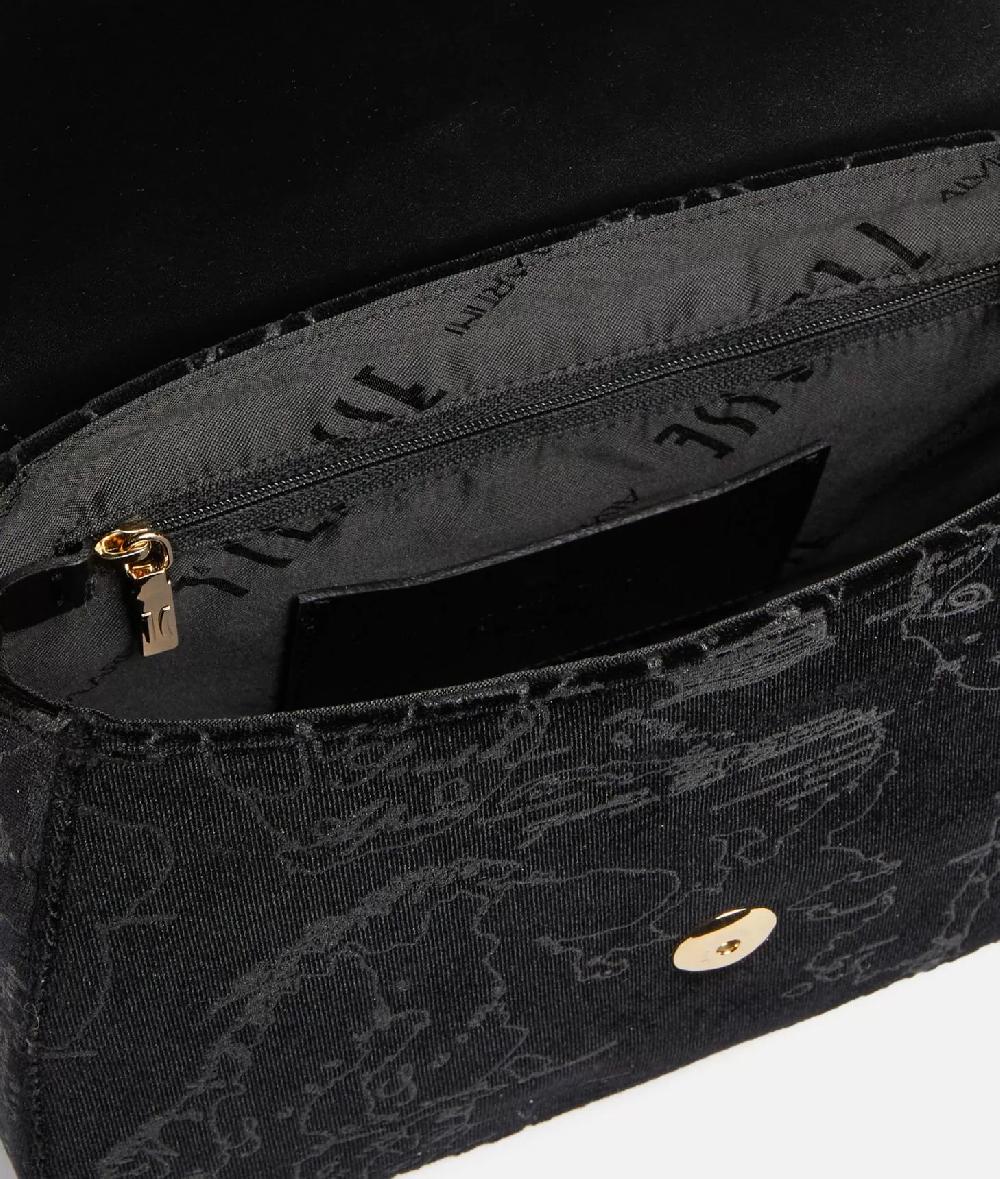 Alviero martini 1a classe Moments Bag tracolla con patta e catena in velluto Geo Filetto Nera Offerta settimanale