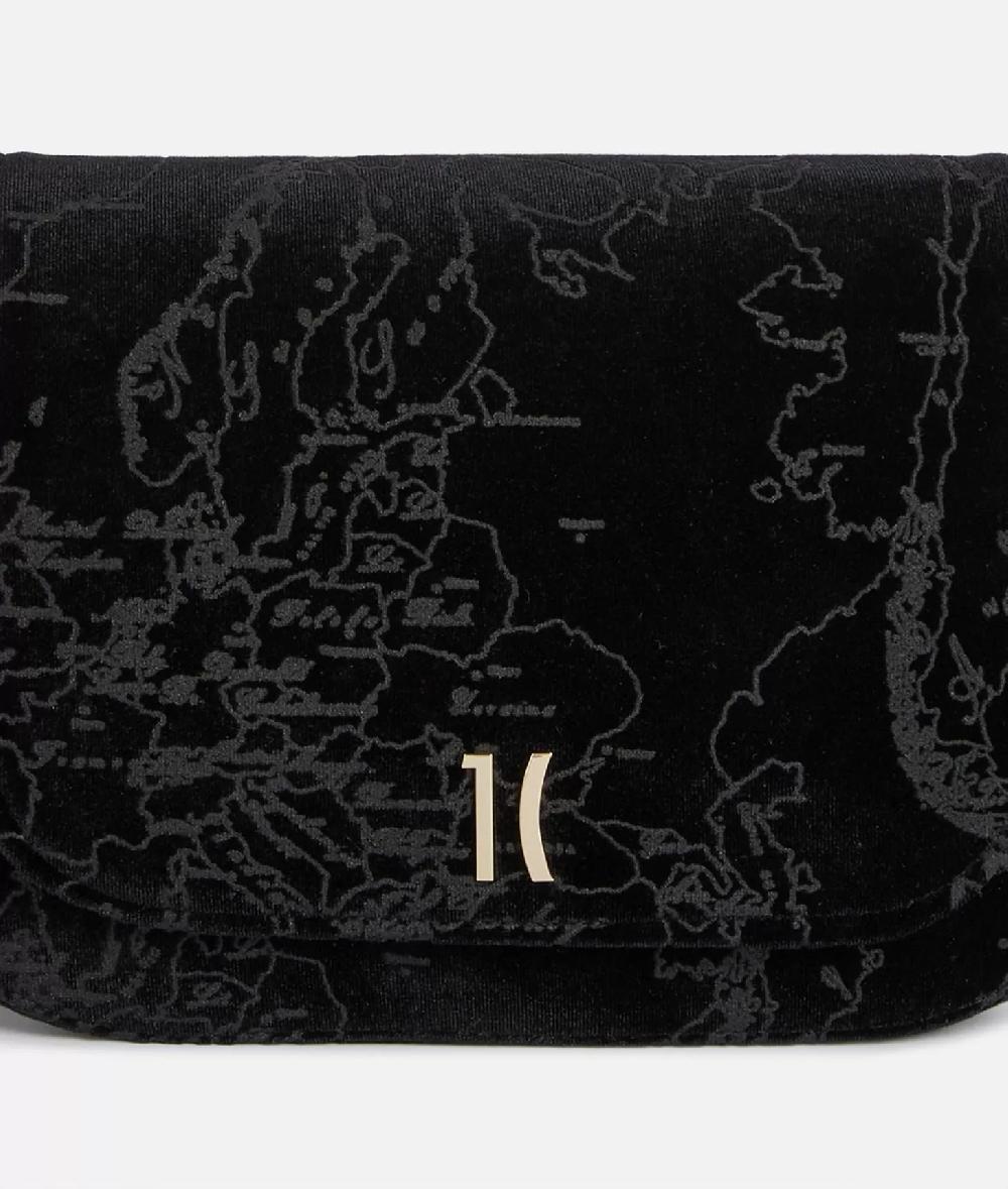Alviero martini 1a classe Moments Bag tracolla con patta e catena in velluto Geo Filetto Nera Offerta settimanale