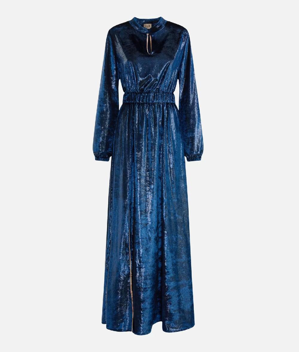 Alviero martini 1a classe Abito lungo in velluto lurex special Blu di Prussia Esporta salva