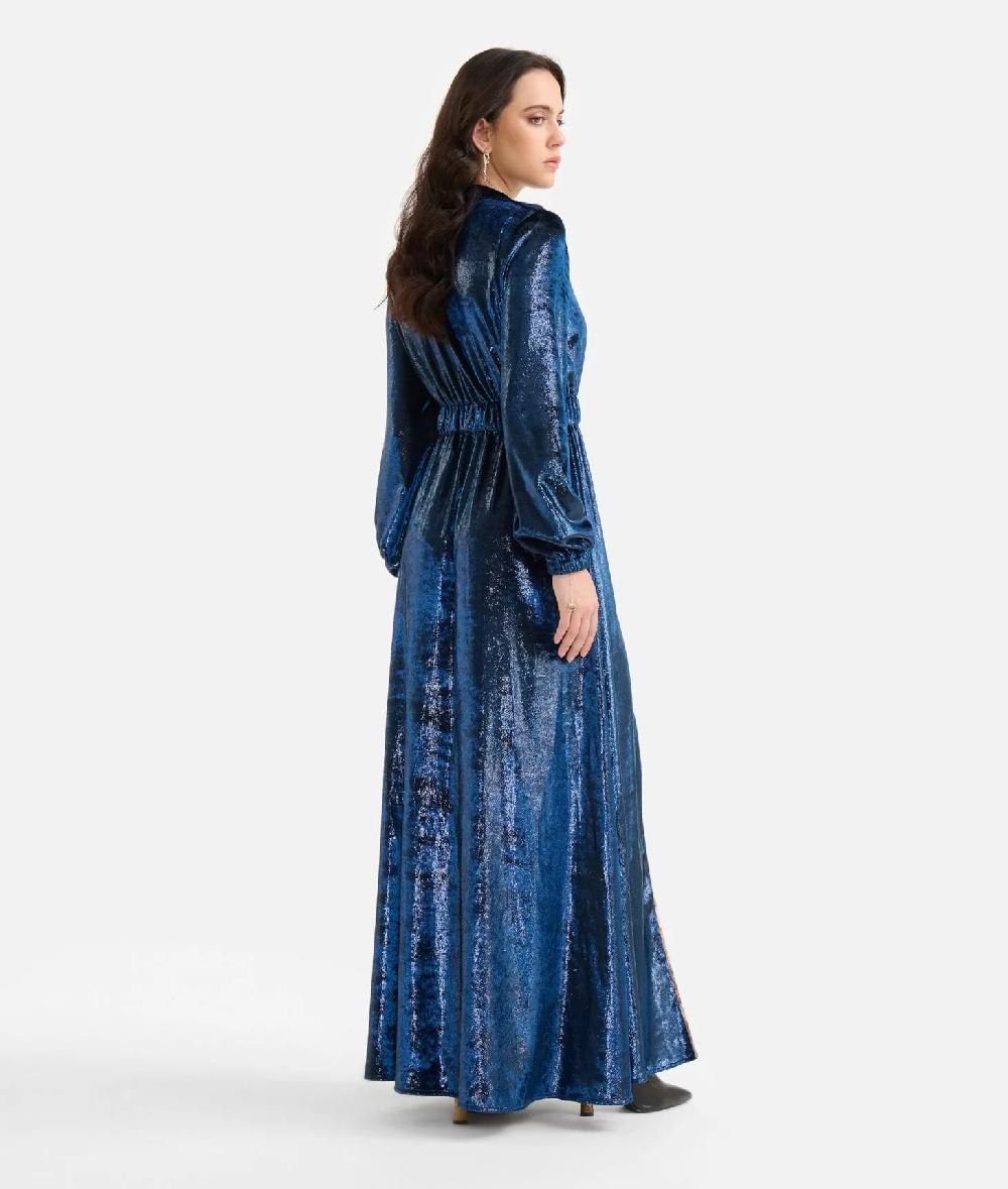 Alviero martini 1a classe Abito lungo in velluto lurex special Blu di Prussia Esporta salva