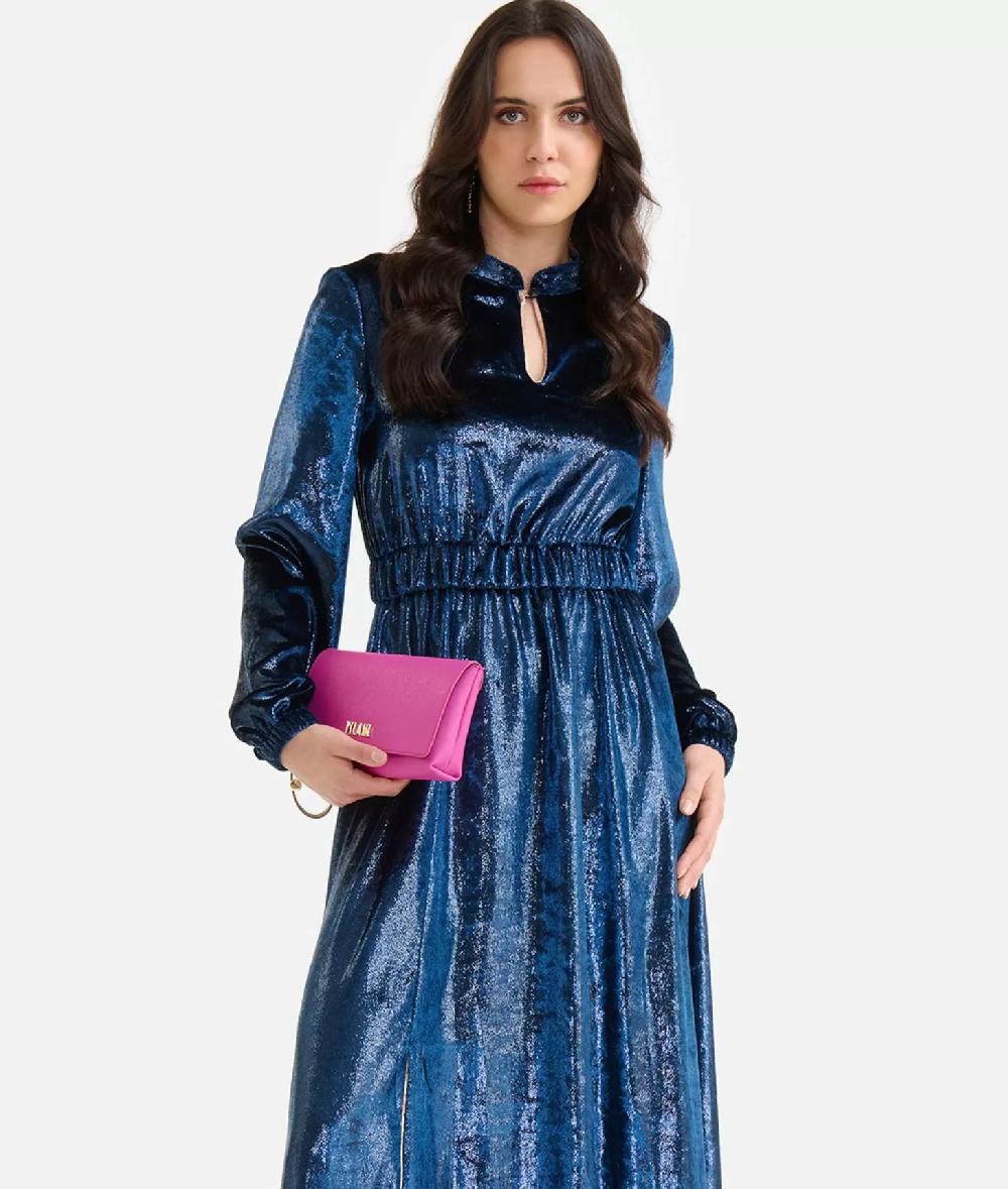 Alviero martini 1a classe Abito lungo in velluto lurex special Blu di Prussia Esporta salva