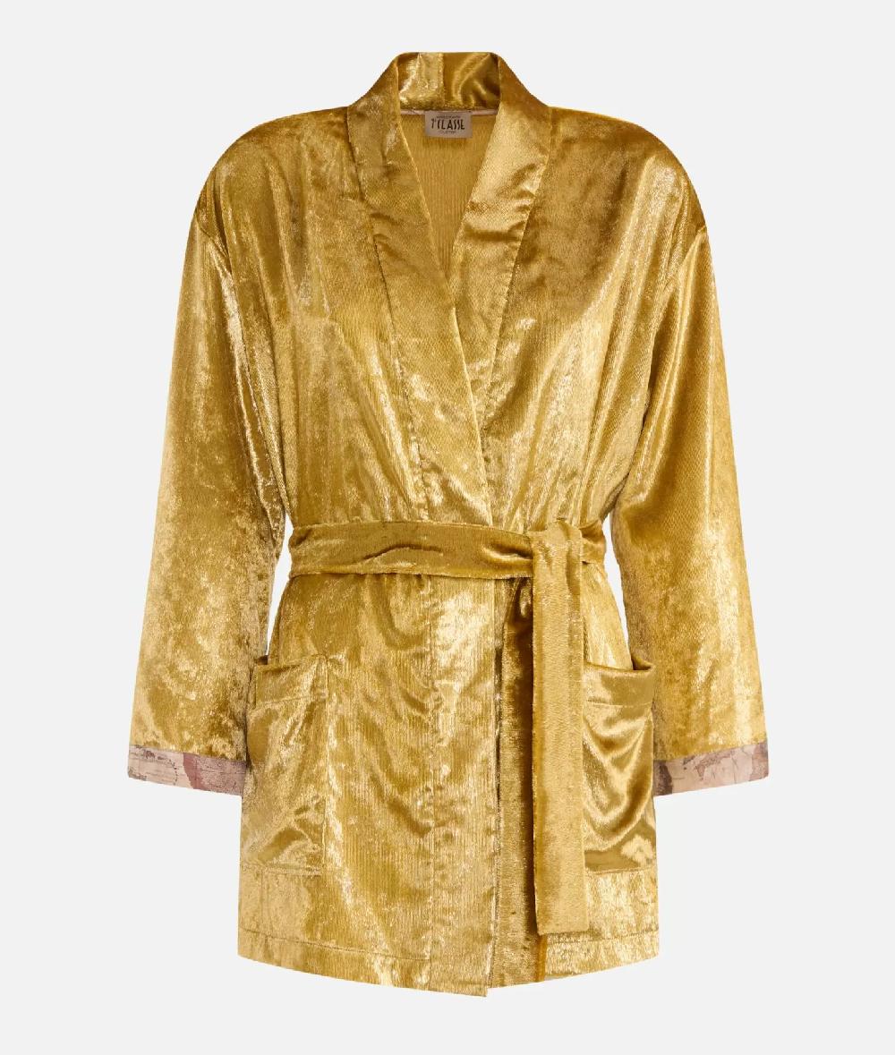 Alviero martini 1a classe Giacca kimono in velluto lurex special Oro Italy