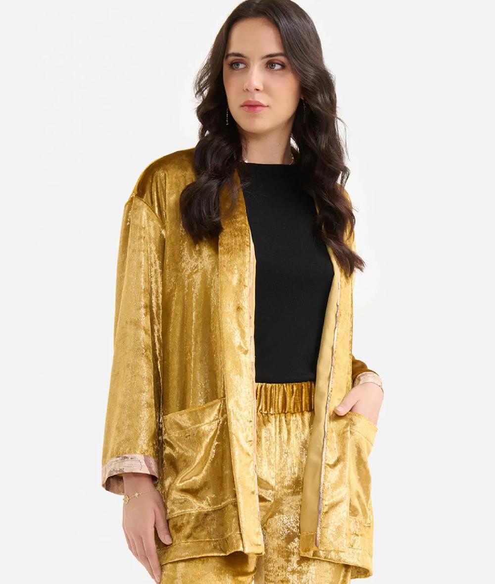 Alviero martini 1a classe Giacca kimono in velluto lurex special Oro Italy