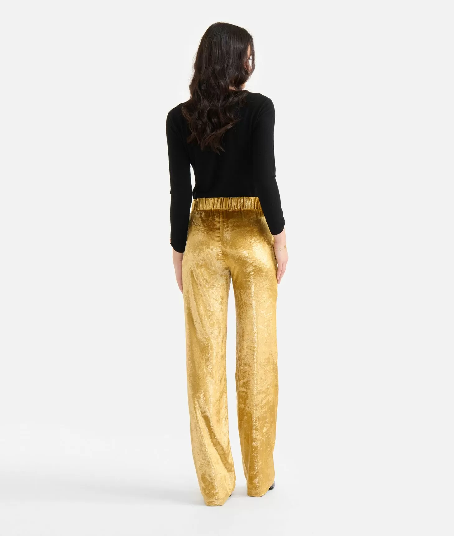 Alviero martini 1a classe Pantaloni palazzo in velluto lurex special Oro Italia