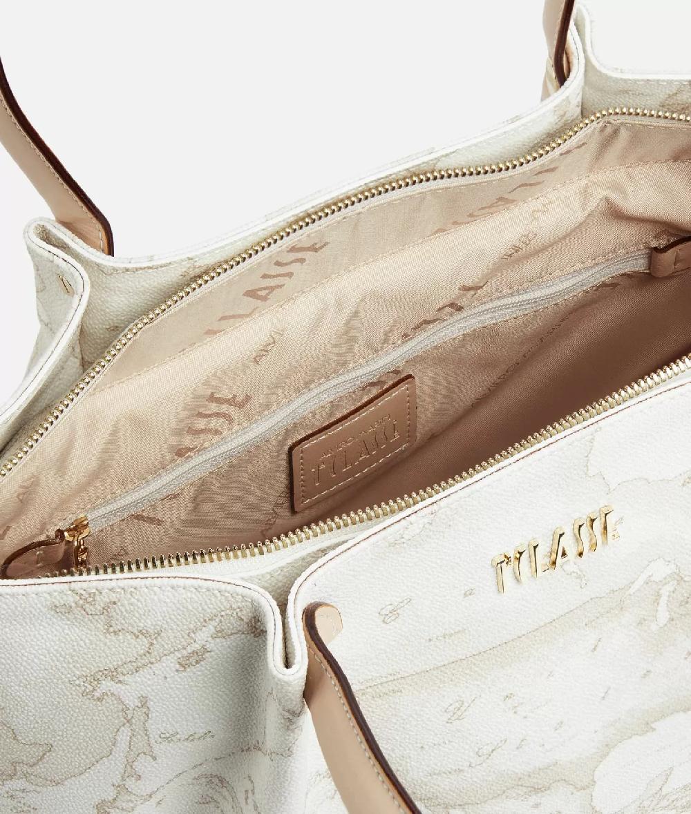 Alviero martini 1a classe Borsa shopping in tessuto stampa Geo White Bianca Vendita calda